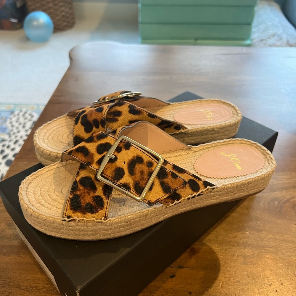 J Crew Brand New Thick Cross Strap Platform Espadrilles in Calf Hair size 9